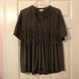 Umgee flowy brown faux suede tassel top